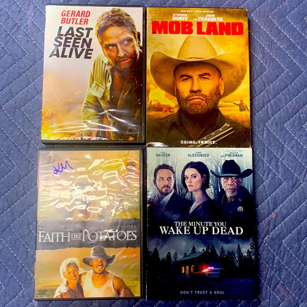 DVDs Last Seen Alive, Mob Land, Faith Like Potatoes, The Minute You Wake Up Dead